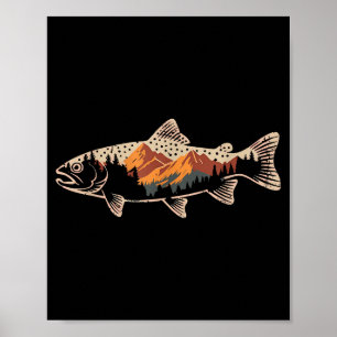 Angel-Fisch-Berg-Stern-Angler-Kunst-Männer-Frauen Poster