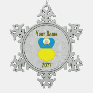 Angel-Flagge der Ukraine Blonde Haar Schneeflocken Zinn-Ornament