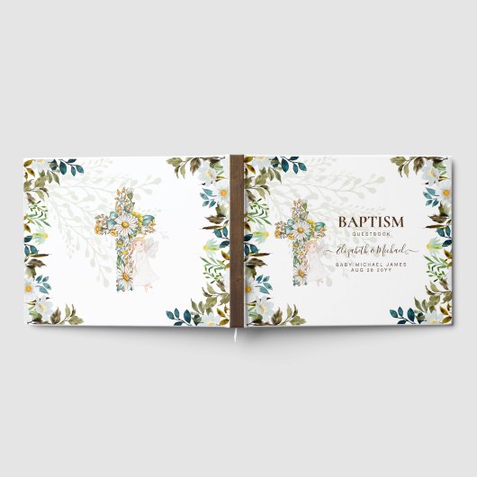 Angel Floral Cross Grüne Taufe Christening Gästebuch (Voll)