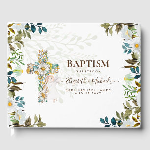 Angel Floral Cross Grüne Taufe Christening Gästebuch