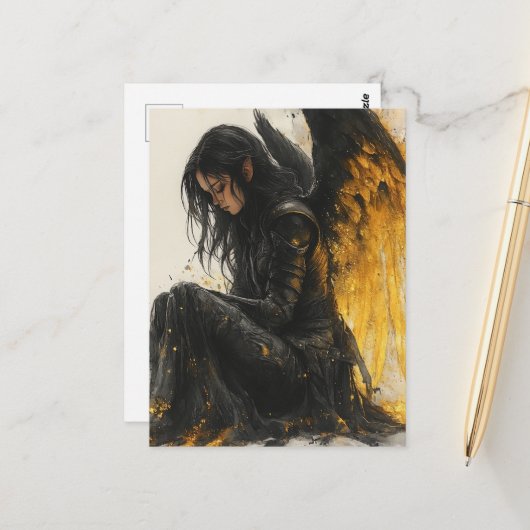 Angel für Schwarze und Goldene Details Postkarte (Vorderseite/Rückseite Beispiel)
