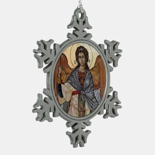 Angel Gabriel Schneeflocken Zinn-Ornament (Links)