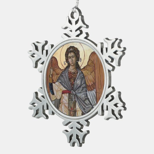 Angel Gabriel Schneeflocken Zinn-Ornament (Rechts)