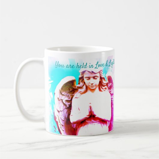 Angel Gebet Aqua Pink Blue Liebe Light Zitat Gesch Kaffeetasse (Links)