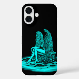 Angel , gedankenverloren , schwarz und grün iPhone 16 hülle