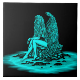 Angel , gedankenverloren , schwarz und grün fliese
