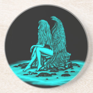 Angel , gedankenverloren , schwarz und grün getränkeuntersetzer