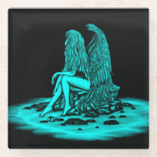 Angel , gedankenverloren , schwarz und grün glasuntersetzer