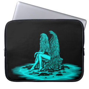 Angel , gedankenverloren , schwarz und grün laptopschutzhülle