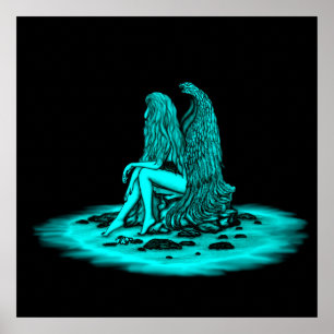 Angel , gedankenverloren , schwarz und grün poster