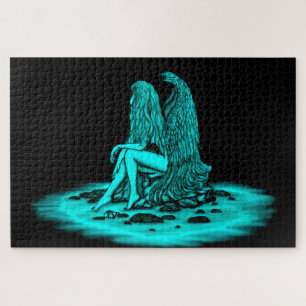 Angel , gedankenverloren , schwarz und grün puzzle