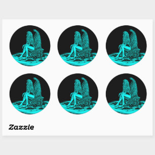 Angel , gedankenverloren , schwarz und grün runder aufkleber