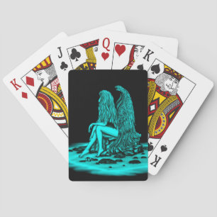 Angel , gedankenverloren , schwarz und grün spielkarten