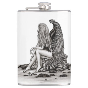 Angel , gedankenverloren , schwarz-weiß Design Flachmann