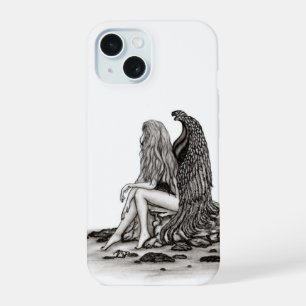 Angel , gedankenverloren , schwarz-weiß Design iPhone 15 Hülle