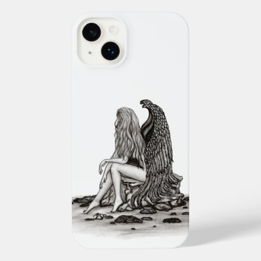 Angel , gedankenverloren , schwarz-weiß Design iPhone Hülle (Rückseite)