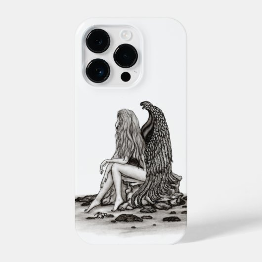 Angel , gedankenverloren , schwarz-weiß Design iPhone Hülle (Rückseite)