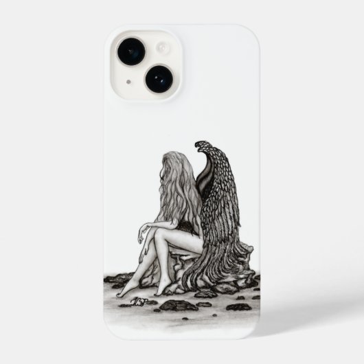 Angel , gedankenverloren , schwarz-weiß Design iPhone Hülle (Rückseite)