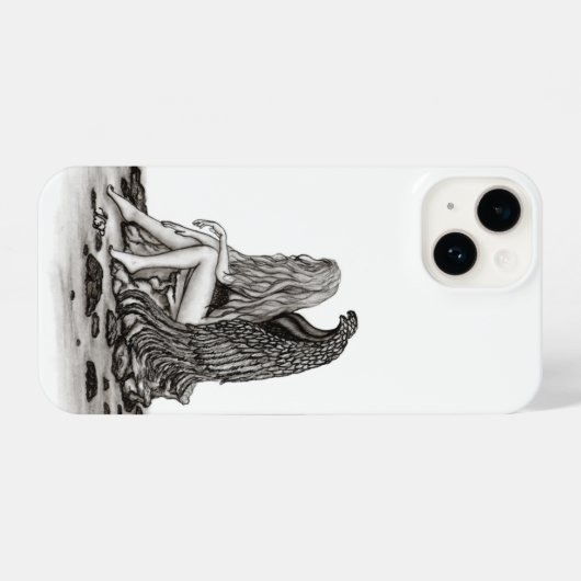 Angel , gedankenverloren , schwarz-weiß Design iPhone Hülle (Rückseite (Horizontal))