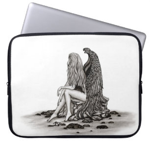 Angel , gedankenverloren , schwarz-weiß Design Laptopschutzhülle