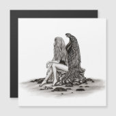 Angel , gedankenverloren , schwarz-weiß Design Magnetkarte (Vorne/Hinten)