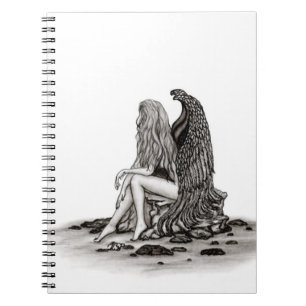 Angel , gedankenverloren , schwarz-weiß Design Notizblock