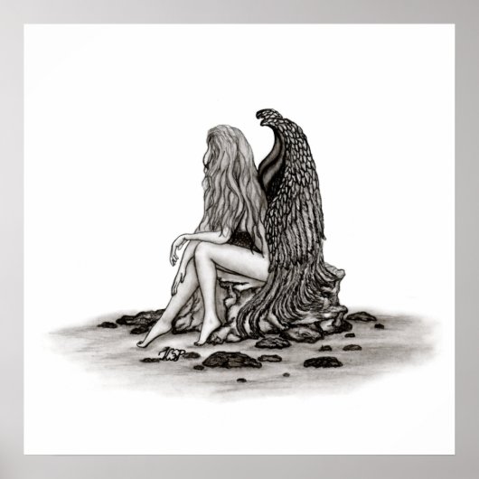 Angel , gedankenverloren , schwarz-weiß Design Poster (Vorne)