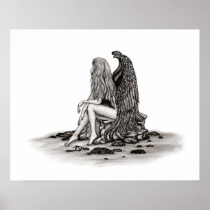 Angel , gedankenverloren , schwarz-weiß Design Poster