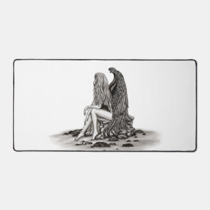 Angel , gedankenverloren , schwarz-weiß Design Schreibtischunterlage