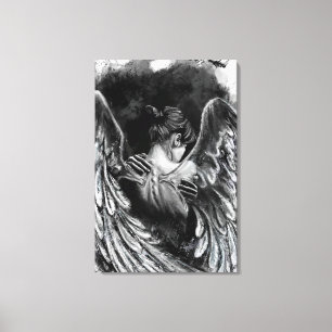 Angel Girl Canvas Print - Schwarz-Weiß Malerei Leinwanddruck