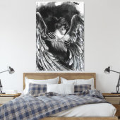 Angel Girl Canvas Print - Schwarz-Weiß Malerei Leinwanddruck (Insitu (Schlafzimmer))