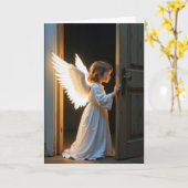 Angel Girl pinkelt um eine Tür Karte (Gelbe Blume)
