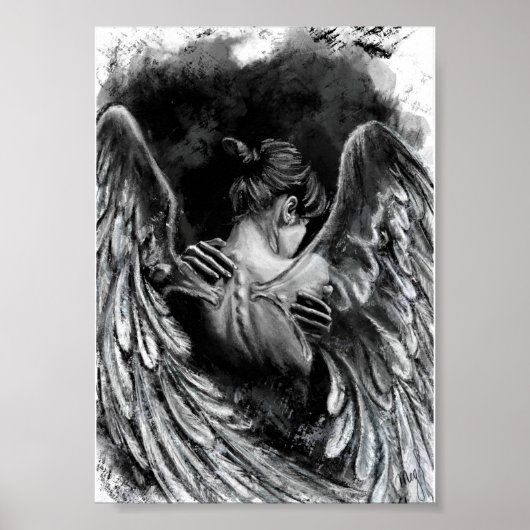 Angel Girl Poster - Schwarz-Weiß-Malerei (Vorne)