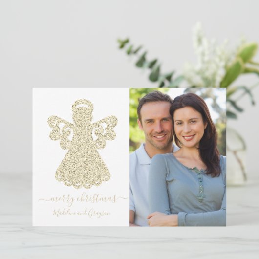Angel Gold Glitzer Flat Card (Stehend Vorderseite)