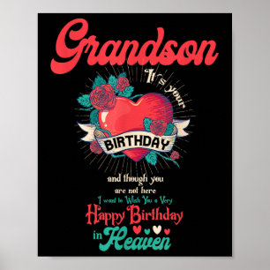Angel Grandson Happy Birthday in Heaven Memorial D Poster