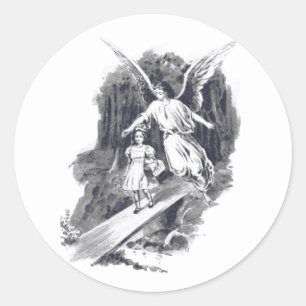 Angel Guarding a Girl Child Runder Aufkleber