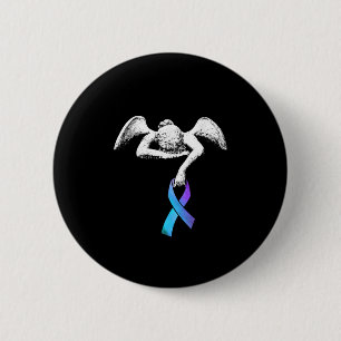 Angel hält Aquamarine Lila Ribbon-Suizidpräventi Button