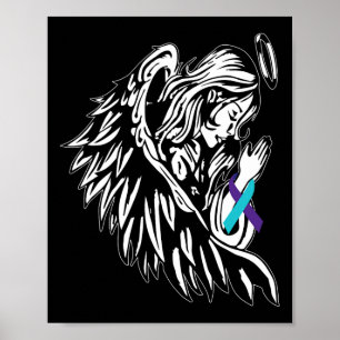 Angel hält Aquamarine Lila Ribbon-Suizidprävention Poster