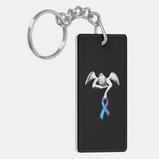 Angel hält Aquamarine Lila Ribbon-Suizidprävention Schlüsselanhänger (Vorderseite links)