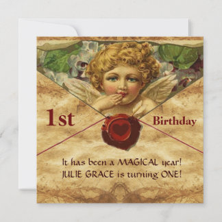 ANGEL HEART WAX SIEGEL PARCHMENT Erster Geburtstag Einladung