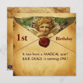 ANGEL HEART WAX SIEGEL PARCHMENT Erster Geburtstag Einladung (Vorne/Hinten)