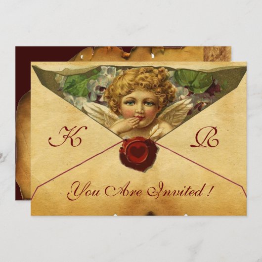 ANGEL HEART WAX SIEGEL PARCHMENT MONOGRAM EINLADUNG (Vorne/Hinten)