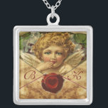 ANGEL HEART WAX SIEGEL PARCHMENT MONOGRAM VERSILBERTE KETTE<br><div class="desc">Elegantes,  klassisches und elegantes Design mit romantischer Flügelkuppe,  Rotwachs-Siegel,  Herz und Pfeil auf einem antiken braunen Pergament,  geeignet für romantische Verlobungen,  Hochzeiten,  Weihnachten,  Ferien,  Familie oder beruflich.</div>