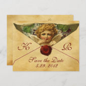 ANGEL HEART WAX SIEGEL PARCHMENT Monogramm Ankündigungspostkarte (Vorne/Hinten)