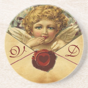 ANGEL HEART WAX SIEGEL PARCHMENT Monogramm Sandstein Untersetzer