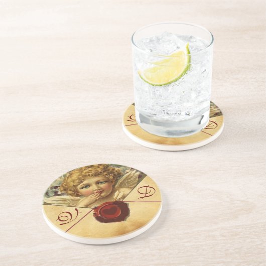 ANGEL HEART WAX SIEGEL PARCHMENT Monogramm Sandstein Untersetzer (Seite)