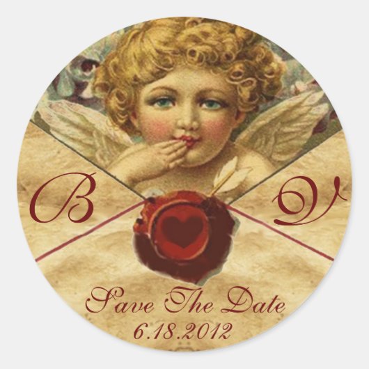 ANGEL HEART WAX SIEGEL PARCHMENT SAVE THE DATE RUNDER AUFKLEBER (Vorderseite)