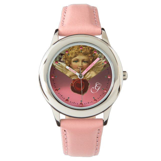 ANGEL HEART WAX SIEGEL, PINK RUBY GEM MONOGRAM ARMBANDUHR (Vorderseite)