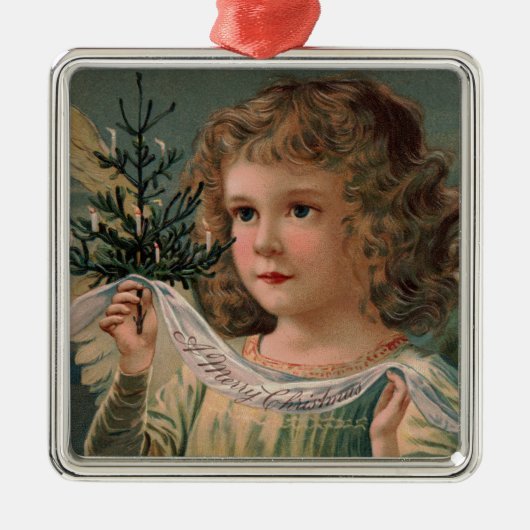 Angel Holding a Tiny Candlelit Weihnachtsbaum Ornament Aus Metall (Vorne)
