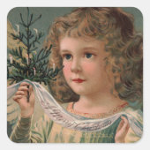 Angel Holding a Tiny Candlelit Weihnachtsbaum Quadratischer Aufkleber (Vorderseite)